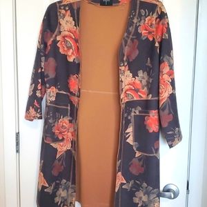 Faux leather floral long suit or dress jacket.